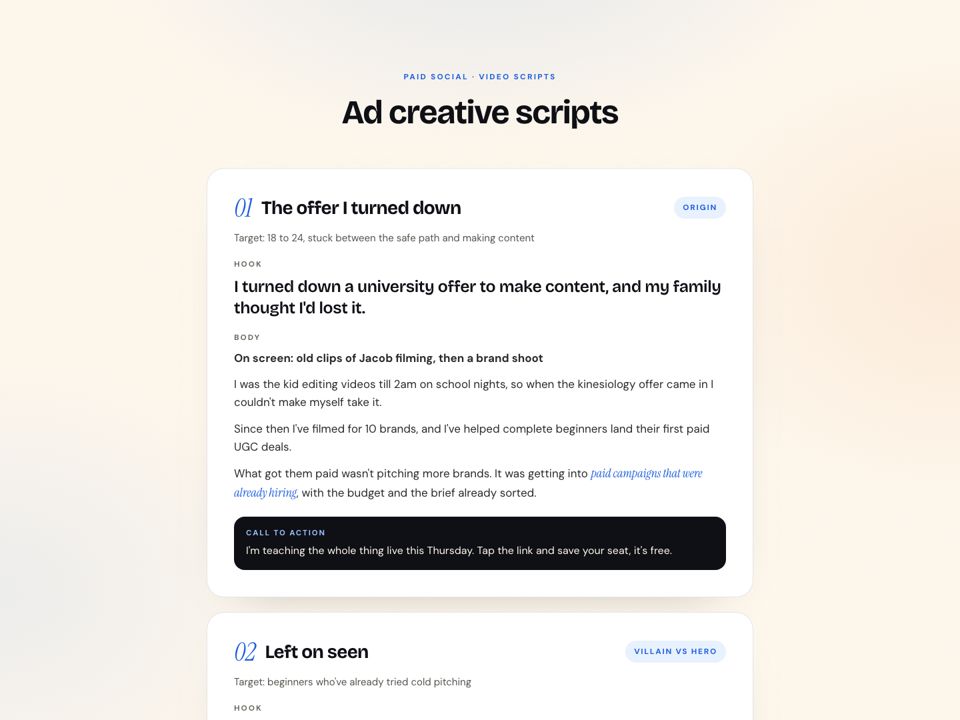 Ad creative scripts preview